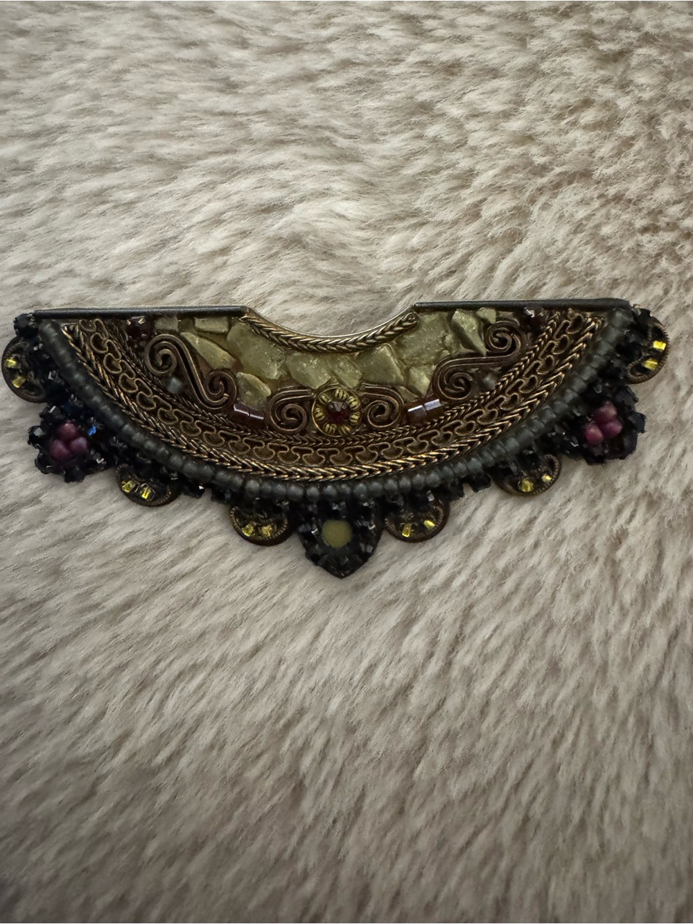 Embellished Signed Ayala Bar Crescent Statement Brooch in Antique Gold and Olive